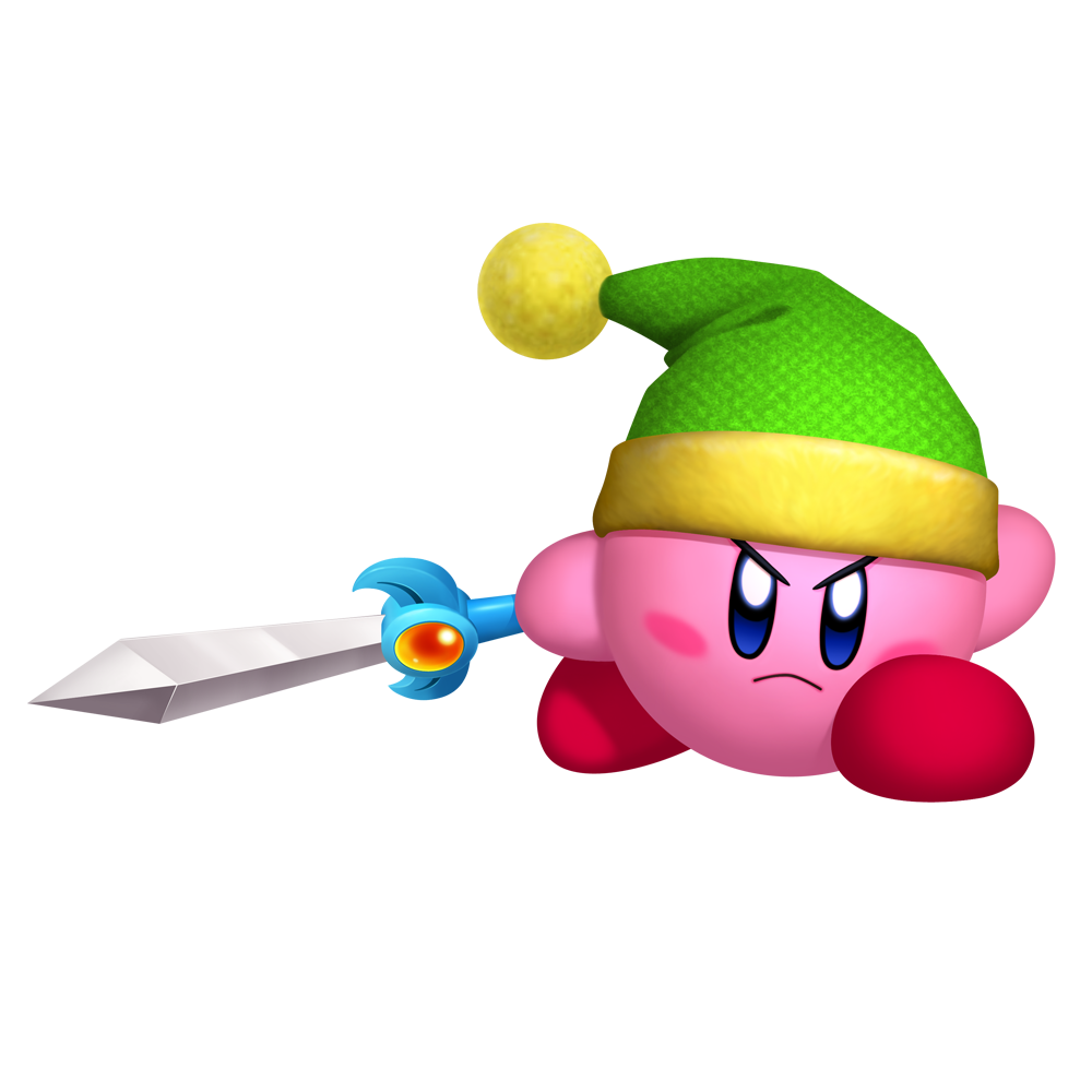 Kirby wearing Link's hat and holding a sword – Game Climate